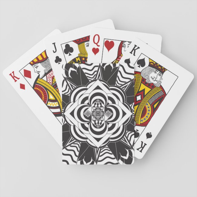 Black White Floral Mandala Abstract Playing Cards