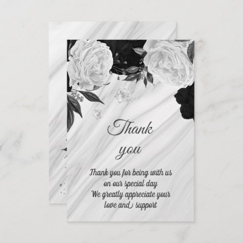 black  white floral marble  thank you card