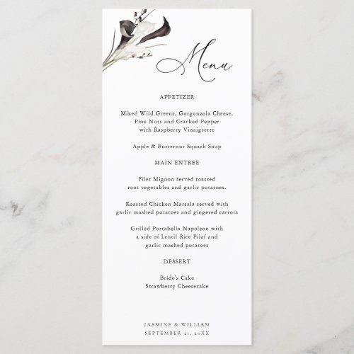 Black  White Floral Menu