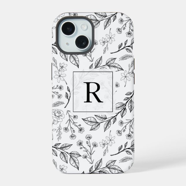 Black White Floral Monogram  Iphone Case (Back)
