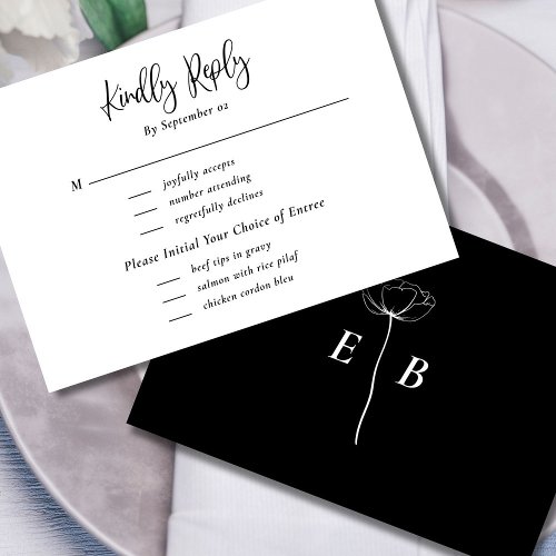 Black White Floral Monogram Menu Selection Wedding