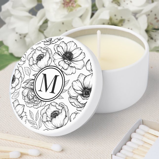 Black White Floral Monogram Mini Candle Favors (Black White Floral Monogram Mini Candle Favors)