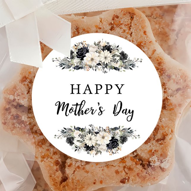 Black & White Floral Mother's Day Brunch Party Classic Round Sticker (Creator Uploaded)