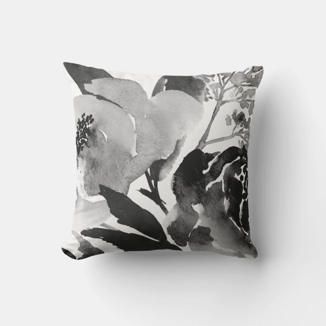 Black & White Floral Outdoor Accent / Throw Pillow (Front)