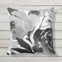 Black & White Floral Outdoor Accent / Throw Pillow