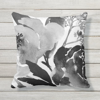 Black & White Floral Outdoor Accent / Throw Pillow