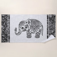 Black & White Floral Paisley Elephant