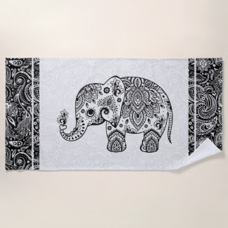 Black & White Floral Paisley Elephant Beach Towel