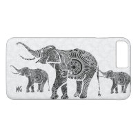Black & White Floral Paisley Elephant-Monogram
