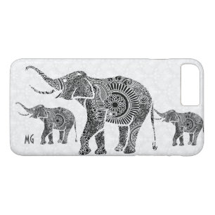 Black & White Floral Paisley Elephant-Monogram iPhone 8 Plus/7 Plus Case