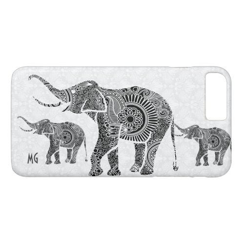 Black  White Floral Paisley Elephant_Monogram iPhone 8 Plus7 Plus Case