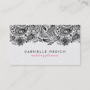 Black & White Floral Paisley Lace Business Card