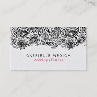 Black & White Floral Paisley Lace Business Card