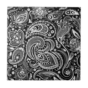 Black & White Floral  Paisley Pattern Tile