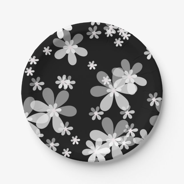 black white floral paper plates (Front)
