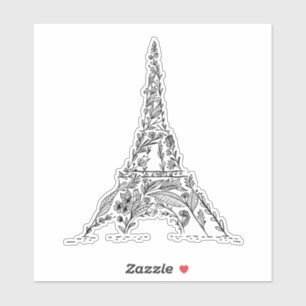 Black & White Floral Paris Eiffel Tower Sticker
