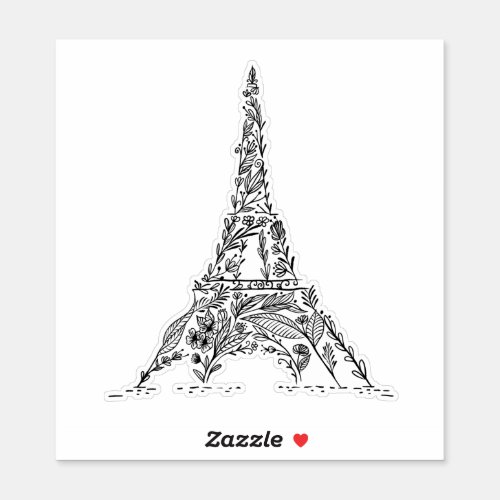 Black  White Floral Paris Eiffel Tower Sticker