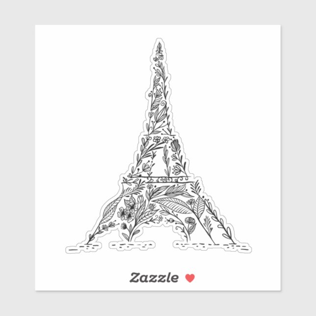 Black & White Floral Paris Eiffel Tower Sticker (Sheet)