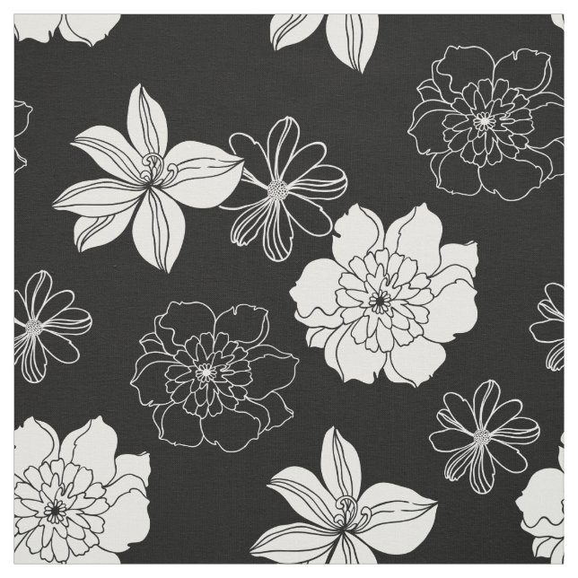 Black & White Floral Pattern Fabric (Swatch)