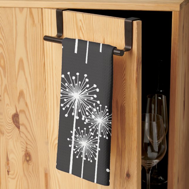 Black White Floral Pattern  Kitchen Towel (Thirds Fold)