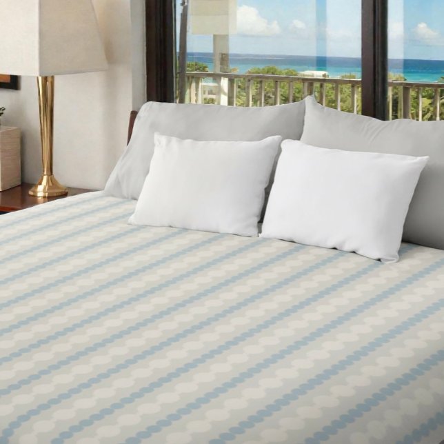 Black White Floral Pattern Minimalist Modern Duvet Cover (Modern coastal blue and cream stripe duvet cover.)