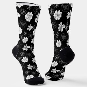 Black & White Floral Pattern Socks