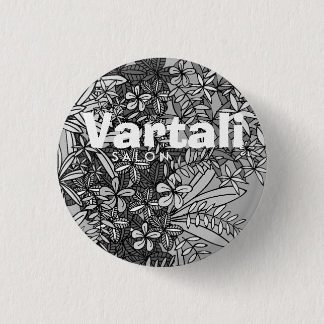 Black & White Floral Pattern Vartali Round Button (Front)