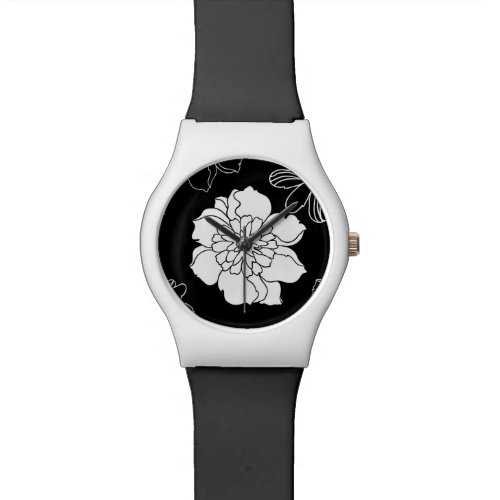 Black &amp; White Floral Pattern Watch
