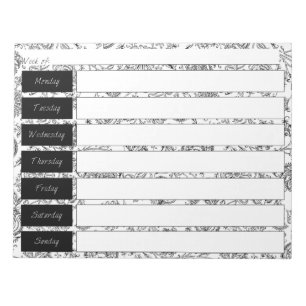 Black & White Floral Pattern Weekly Planner Pad