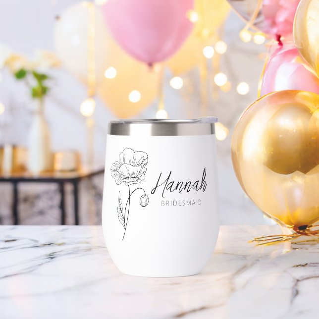 Black & White Floral Personalized Bridesmaid Gift Thermal Wine Tumbler (Bachelor Party)