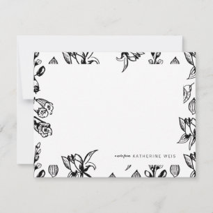 Black & White Floral Personalized Stationery Note Card