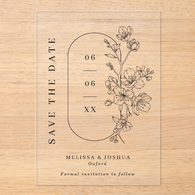 Black & White Floral Photo Wedding Save the Date (Front)