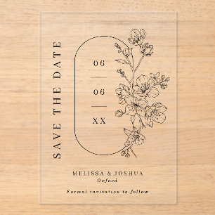 Black & White Floral Photo Wedding Save the Date Acrylic Invitations