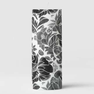 Black White floral Pillar Candle