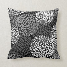 Black & White Floral Pillow - Chrysanthemum