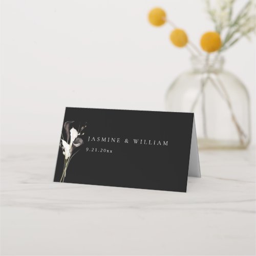 Black  White Floral Place Card