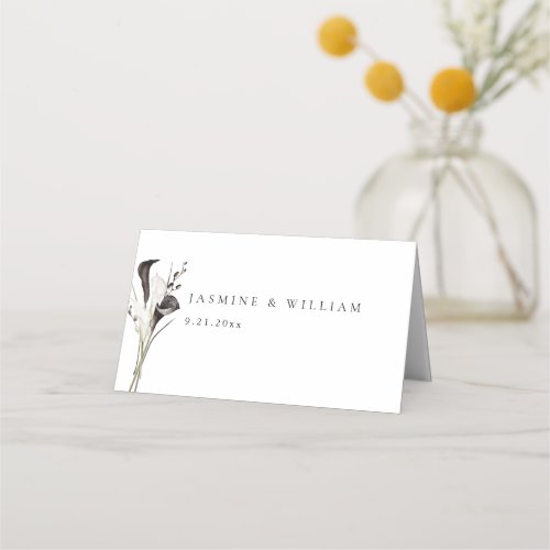 Black  White Floral Place Card_ White Place Card