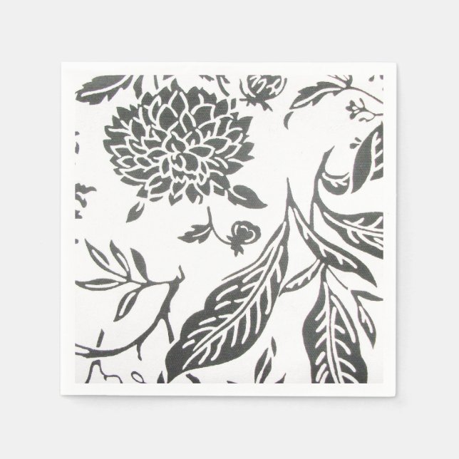 Black & White Floral Print Napkins (Front)