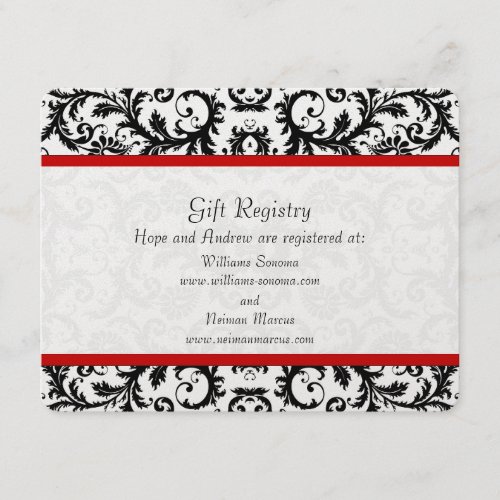 Black Damask Red Trim Gift Registry Wedding Custom Announcements