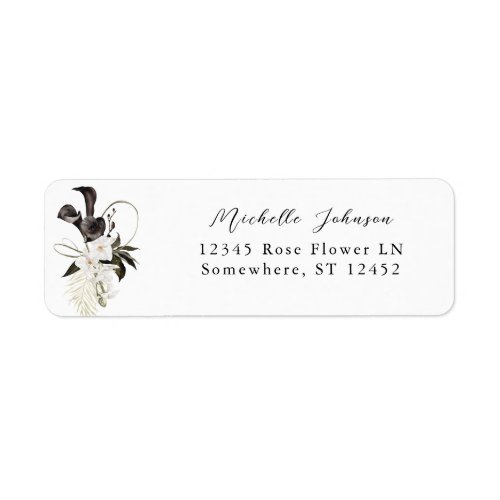 Black  White Floral Return Address Label 2