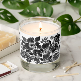 Black White floral Scented Candle