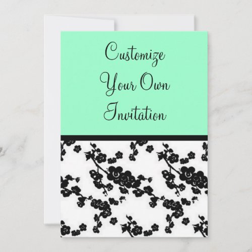 Black &amp; White Floral, Seafoam Personalized Invitations