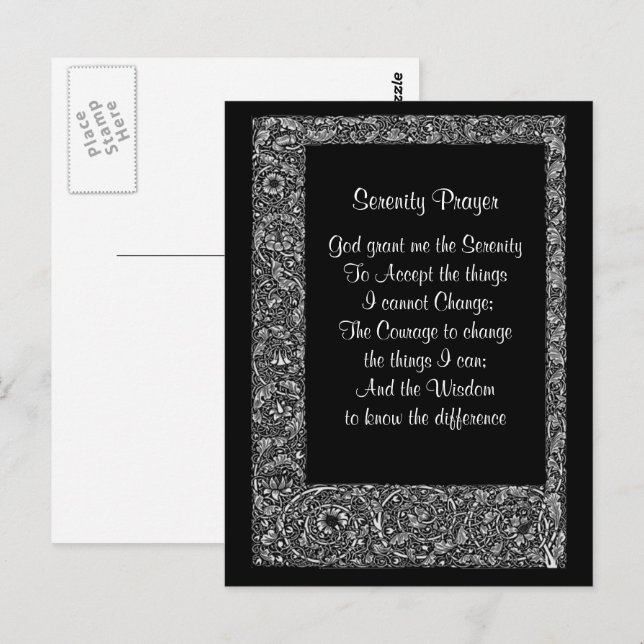 Black White Floral Serenity Prayer Postcard (Front/Back)