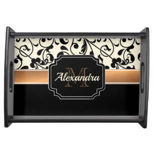 Black & White Floral Serving Tray