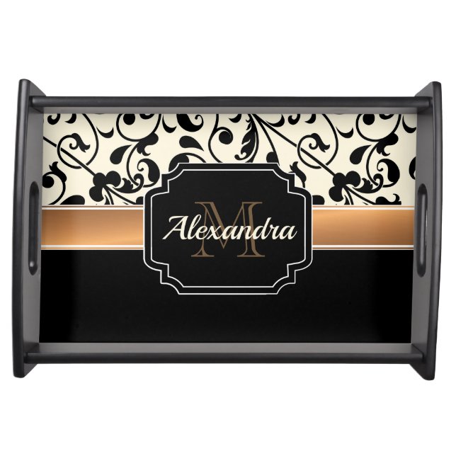 Black & White Floral Serving Tray (Front)