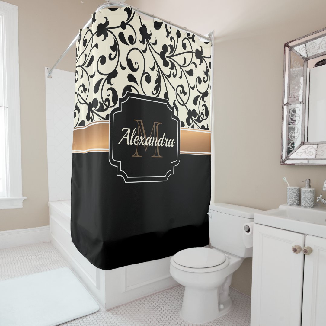Black & White Floral Shower Curtain Zazzle