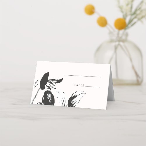 Black  white floral simple botanical wedding plac place card