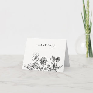 Black White Floral Simple Generic Thank You Card