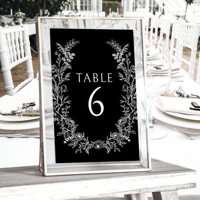 Black white floral simple wedding table numbers (Creator Uploaded)