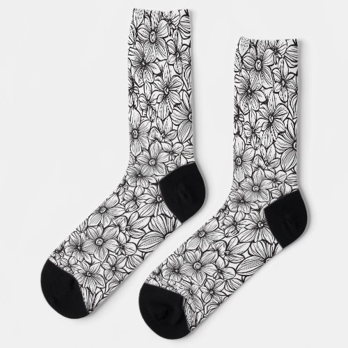 Black White Floral Socks